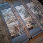 3 Vintage Silk Scroll Ink Mountain   Water Asian Oriental Decor Wall Art 58x16