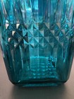 Teal Liquor Decanter Glass Container Bottle With Stopper- Vintage    look   