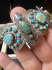 Antique 19th Century Native American Silver Ingot Turquoise Cluster Cuff