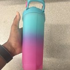 24 Oz Reusable Plastic Water Bottle Blue   Pink Gradient Screw-on Lid