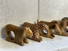 Vintage Wooden Napkin Holders African Safari Animals Hand Carved Set Of 6