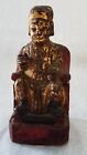 Antique Chinese Asian 5  Tall Carved Wood Gold Painted Figurine From Old Estate