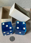 Rare Vintage 60s-70s Pair Of Blue Translucent Jumbo Dice die 2   140 Grams Ea  