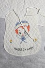 Vintage Lot Raggedy Ann   Andy Hand Stitched Embroidered Baby Quilt   Bibs
