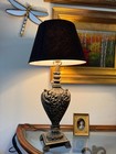 Vintage Ornate Bronze-style Resin Table Lamp  Black Shade     28    Tall