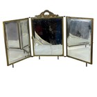 Victorian Vanity Tri-fold Beveled Mirror With Celluloid Panel Cherubs Antique