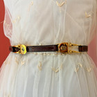 Vtg 70s 80s Gucci Women s Brown Skinny Belt Gold Bit Logo Buckle Adjustable S M