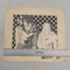 Vintage Original Pen And Ink Drawing Gothic Rock Figures Checkerboard Art 10x9