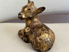 Burmese Hand Carved Wood Deer With Gold Leaf 19th Century 2 5  X 2 25 