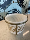 Vintage Mcm Atomic White Gold Ice Bucket   Stand Gailstyn Milk Glass Barware