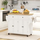 Modern Rolling Kitchen Island Cart With Spice Rack  Cream White Refurbished