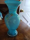 Fenton Blue Glass Vase Hand Painted Bird Flowers Artist Signed Trudy Mendenhall