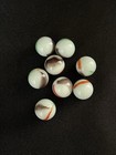 8 Vintage 0 62    Art Glass Swirl Patch Marbles White Orange Green Brown  oxblood 