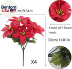 4 Pcs Artificial Poinsettia Bushes Poinsettias Artificial Christmas Flowers Red