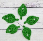 Crochet Green Leaf Leaves Small Applique Embellishment Cardmaking 10 Pcs