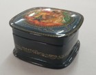 Vintage Black Lacquer Hinged Trinket Box Hand Painted Russia   Signed