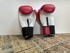 8 Oz Boxing Gloves Red   White Pu Leather   Hook   Loop Wrist   Training   Adult