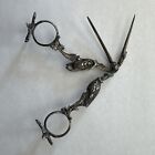 Atq  German 800 Silver Stork Midwife Scissors Umbilical Cord Clamp Jeweled Eyes