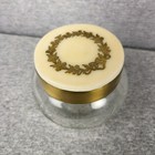 Vintage Art Deco Cut Glass Vanity Powder Jar Brass Celluloid Lid Dresser Decor