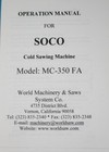 Soco Mc-350 Fa Saw Machine  Setup - Operations - Parts - Maintenance Manual