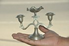 Vintage White Metal brass Nickel Plated Handcrafted Unique Shape Candle Stand