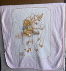Vintage Baby Mink Pink White Unicorn And Teddy Bear Blanket 44   x52    Plush Girl