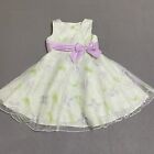 Ashley Ann Dress Girls Sz 3t Green Lavender Layered Sheer Embroidered Bow 90s