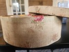 Vtg Cloth Covered Sewing Box Round With 28 Thread Wooden Spools Belding J p Silk