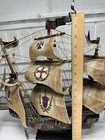Vtg Wooden Mayflower Ship Model Replica Hand-painted Sails Nautical Home Decor