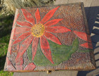 Antique Embellished Pyrography Burnt Wood Trinket Box W  Poinsettia Flowers
