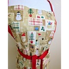 Christmas Holiday Apron Santa Snowman Reindeer Tan Red Festive Kitchen Bib