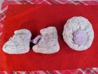 Infant Baby Beret Tam Hat Booties Hand Knitted Unisex Acrylic Yarns Variegated