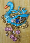 Large Crystal Enamel Swan Brooch Pin Dangling Crystals 3 75   