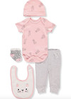 Kitty Cat Baby Girl Gift Set 5 Piece Rene Rofe Nip Bodysuit Pants Bib Hat Bootie