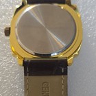 Milagro Quartz Dress Watch Gold Tone Cushion Case Black Dial Brown Leather Strap