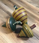 Rare Set Of 3 Antique 19thc Hand-painted Wooden Spinning Tops Folk Art Toys Usa