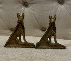Pair Cast Iron Vintage German Shepherd Book Ends Aged Bronze Look