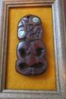 Vntg New Zealand Maori Hand Carved Hei-tiki Fertility Sculpture Wood Framed