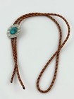 Vtg Western Bolo Tie Blue Stone Silver Tone Concho Cowboy Rodeo Southwestern