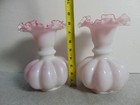 Pair Of Vintage Fenton Peach Pink Crest Melon Crimped Edge Vase 8 1 2  X 5 1 2 