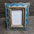 Vintage Sicura Italian Ornate Picture Frame Blue Gold Gilt Desk Decor Italy 3x2
