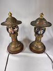 Vintage Pair Of Working Asian Champleve Electric Brass Lamp Or Lantern
