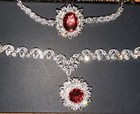 Silver Red Ruby Stone Vintage Jewelry Set  Necklace Earrings Bracelet Ring