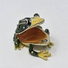Small Green Frog Hinged Metal Enameled Crystal Whimsical Trinket Box Magnetic