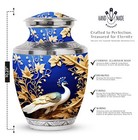 Blue Gold Peacock With Gold Leaves Flowers Vintage Large Cremation Urn 10 Inch