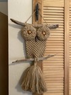 Vintage 1970s Macrame Owl Jute Hanging Wall Art Brown Mid Century Brown Boho Mcm