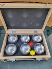 Vintage Jb Petanque Set Of 6  Metal  0 6 P Boules   Jack With Wooden Carry Case 