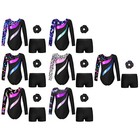 Kids Girls Leotard With Shorts   Hair Tie Shiny Bodysuit And Boyshorts Cheer