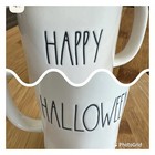 Rae Dunn 2 Sided     happy Halloween    Coffee tea Mug New   Orange Interior  New