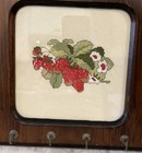 Vintage Wooden Key Holder With Cross Stitch Strawberries   Blooms   So Cute 